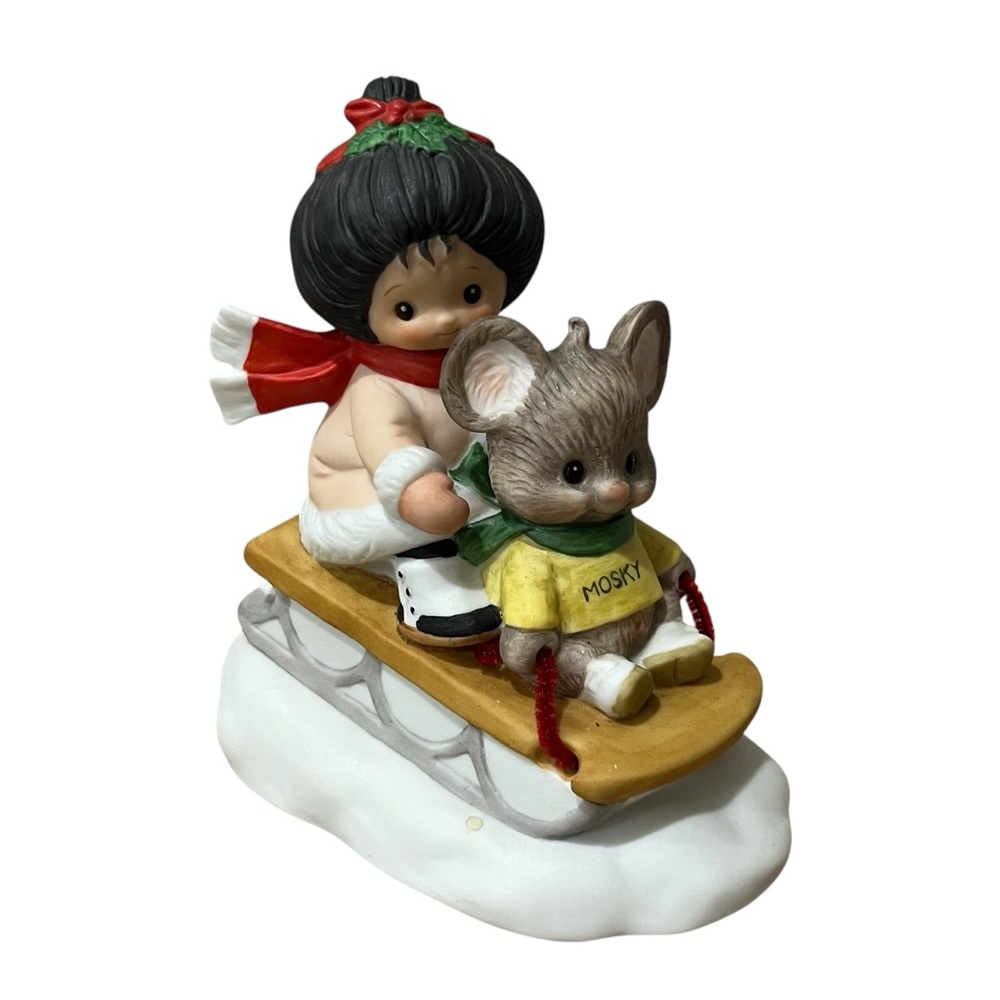 ENESCO the poppyseed collection 1984 sled E- 6434 Mosky Mouse Christmas Vintage